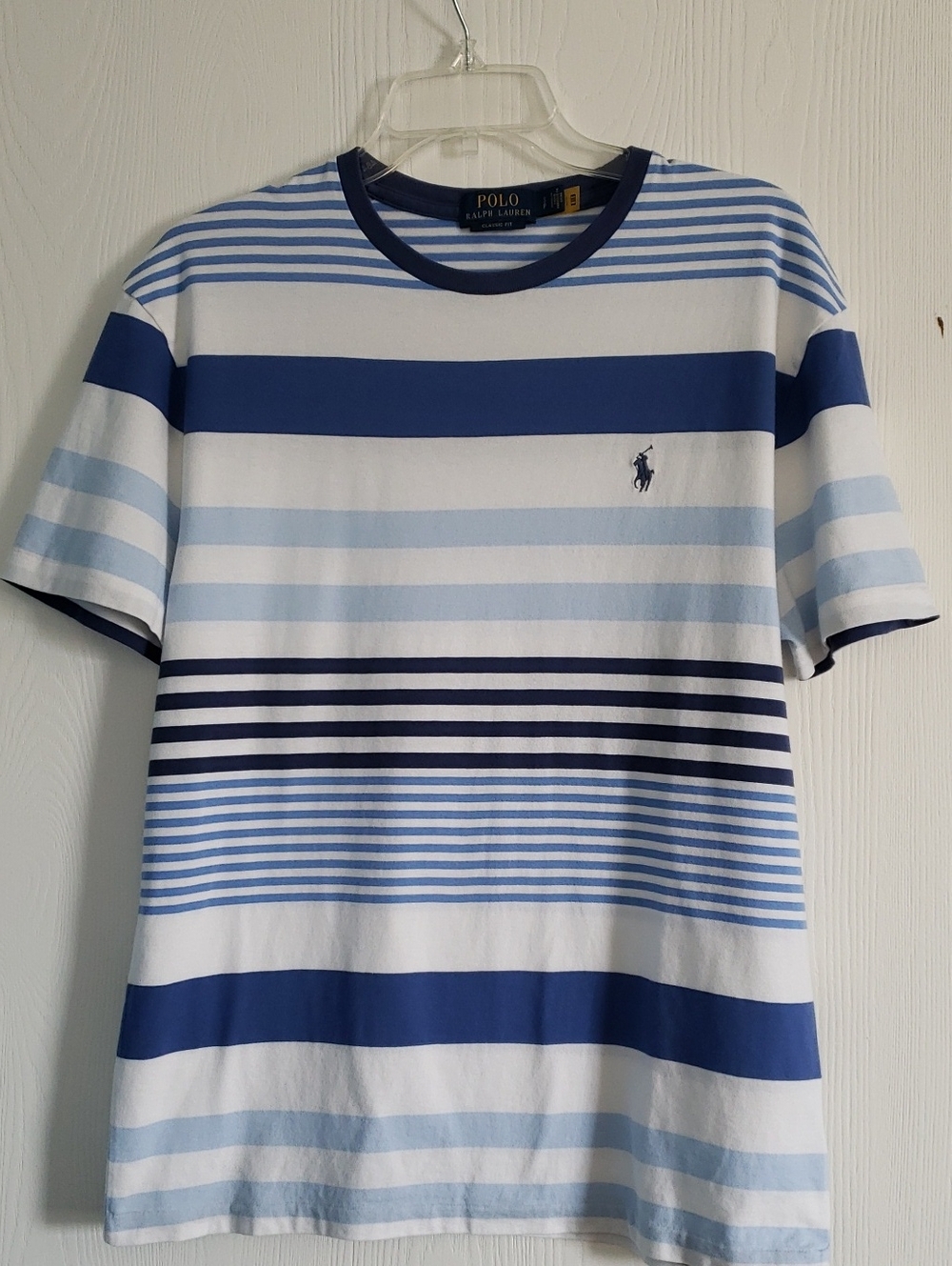 Polo by Ralph Lauren Men’s Navy, Light Blue & White Striped Crew Tee